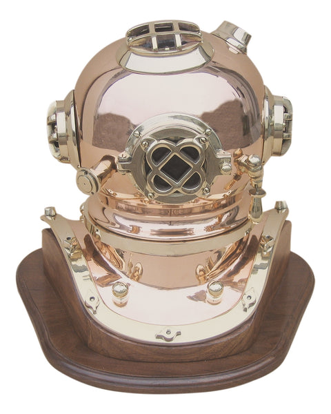 Massiver Taucherhelm auf Holz- Kupfer und Messing- Seefahrt- Nautik 34 cm- Taucherglocke