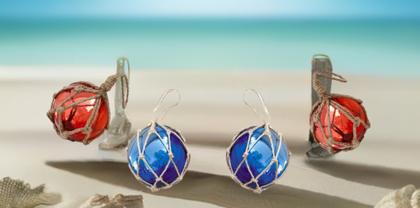 Bolas de pesca de 10 cm en red - azul y rojo - 4 piezas - 