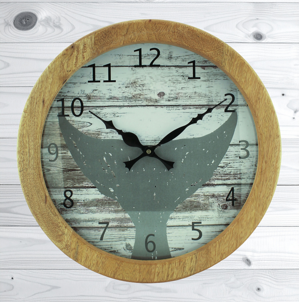 Reloj en forma de ojo de buey - madera/latón/vidrio - diámetro 23 cm 