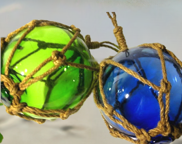2 x bolas de pesca en red - azul y verde - decoración marítima - 17,5 cm 