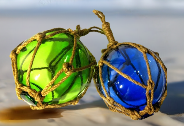 2 x bolas de pesca en red - azul y verde - decoración marítima - 17,5 cm 