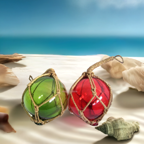 2 x bolas de pesca en red - roja y verde - 12,5 cm 