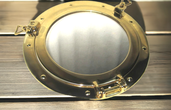 40 cm - Espejo de ojo de buey macizo que se puede abrir - de latón y vidrio - decoración marítima 