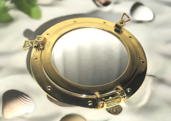 40 cm - Espejo de ojo de buey macizo que se puede abrir - de latón y vidrio - decoración marítima 