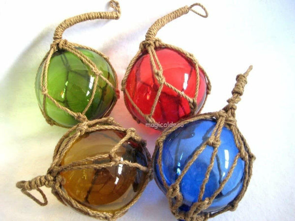 4 piezas - pelota de pescar en red - verde, azul, rojo y ámbar (marrón) 12,5 cm 