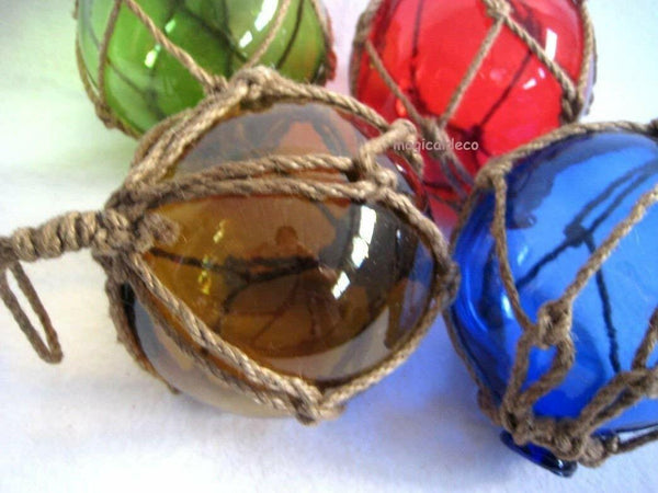 4 piezas - pelota de pescar en red - verde, azul, rojo y ámbar (marrón) 12,5 cm 