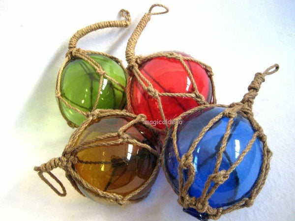 4 piezas - pelota de pescar en red - verde, azul, rojo y ámbar (marrón) 12,5 cm 