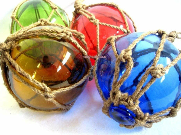 4 piezas - pelota de pescar en red - verde, azul, rojo y ámbar (marrón) 12,5 cm 