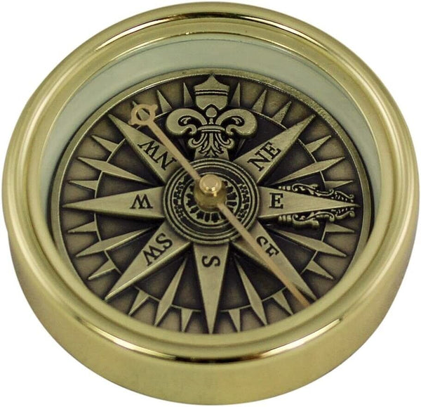 Brújula de mesa 3D, brújula en caja de madera con tapa de cristal 