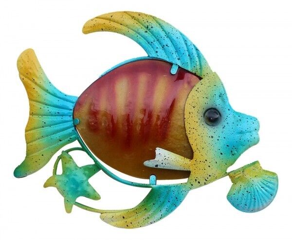 Cuadro de pared/colgador de metal y vidrio - pintado - 23 cm - pez 