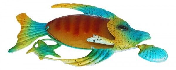Cuadro de pared/colgador de metal y vidrio - pintado - 23 cm - pez 
