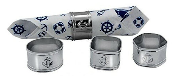 4x servilleteros de latón niquelado + 20 servilletas faro, volante 