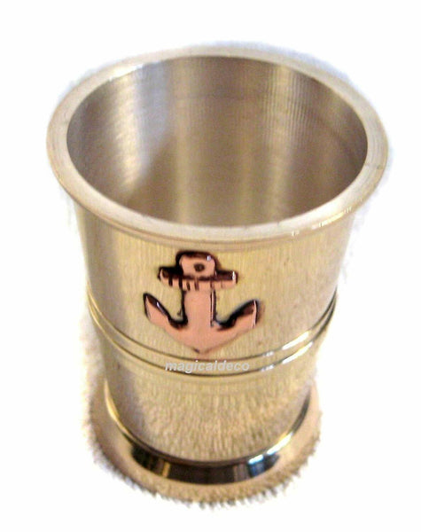 Schnapsbecher aus Messing/Kupfer - innen versilbert- maritim- Ankermotiv