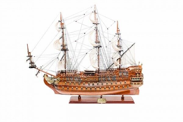 Maqueta de barco exclusivo, marineros, barco de guerra de madera y metal, longitud 75 cm. 