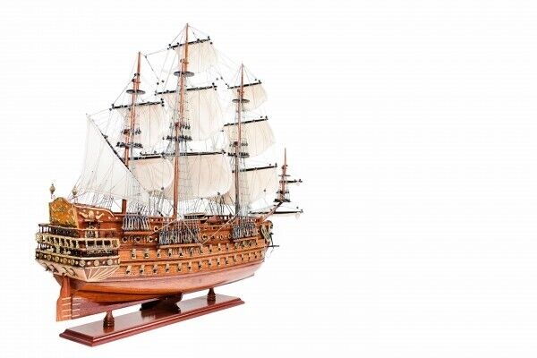 Maqueta de barco exclusivo, marineros, barco de guerra de madera y metal, longitud 75 cm. 