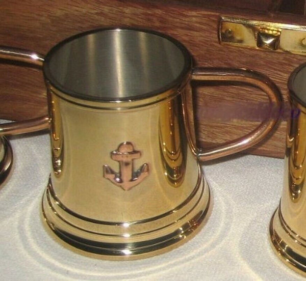 Rum/Schnapsbecher aus Messing/Kupfer - innen versilbert- maritim- Ankermotiv