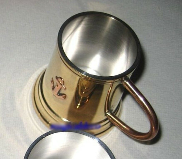 Rum/Schnapsbecher aus Messing/Kupfer - innen versilbert- maritim- Ankermotiv