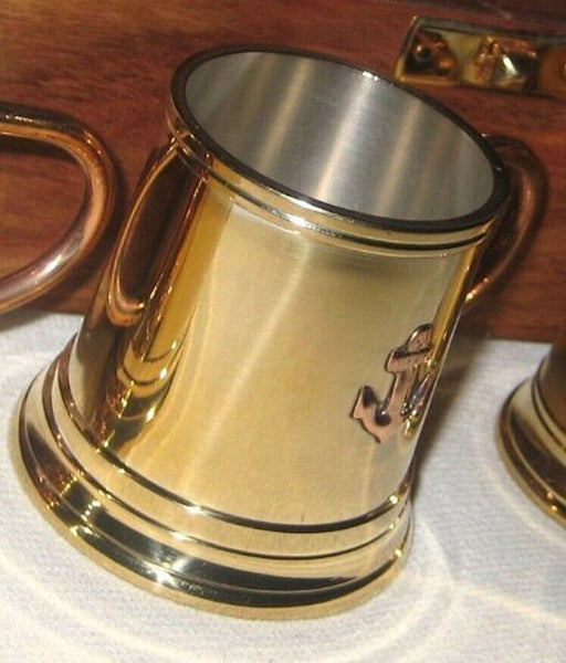 Rum/Schnapsbecher aus Messing/Kupfer - innen versilbert- maritim- Ankermotiv