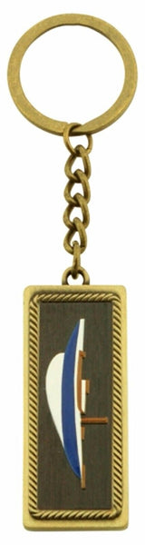 Llavero marítimo - latón antiguo - modelo de barco azul/blanco 