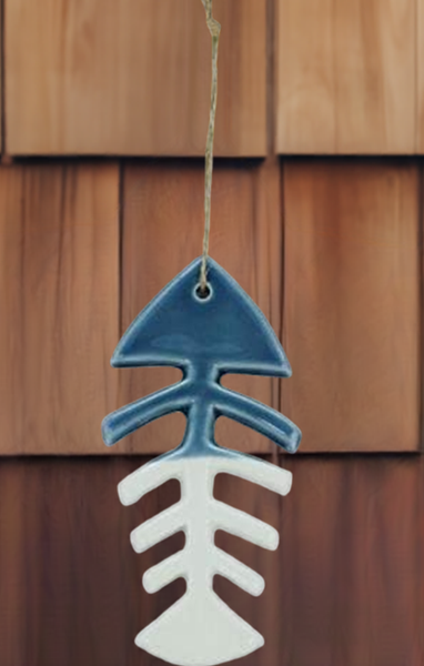 2X Hängedeko- Fisch- Gräte- glasiert- maritim- Figur 19,5 cm - maritime-deco