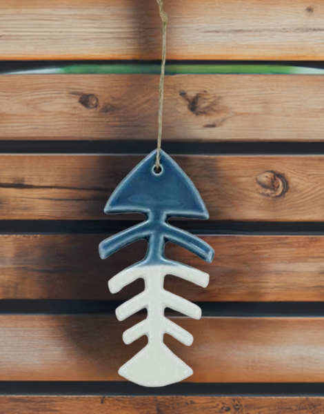 2X Hängedeko- Fisch- Gräte- glasiert- maritim- Figur 19,5 cm - maritime-deco