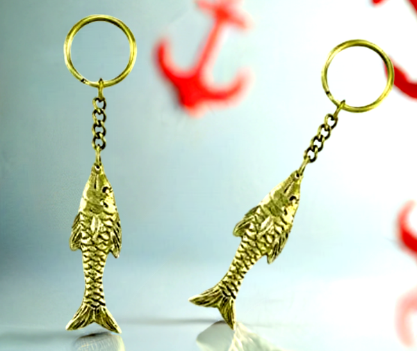 2X maritimer Schlüsselanhänger Fisch- massiv Messing- Schlüsselring