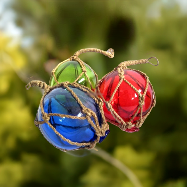 3 X kleine Fischerkugel im Netz- rot, grün, blau- Maritime Deko- 5 cm - maritime-deco