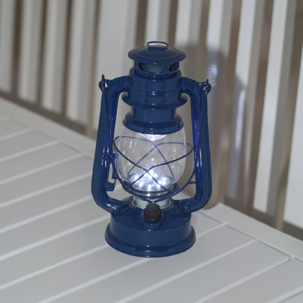 Linterna de tormenta LED de metal, lacada en azul 