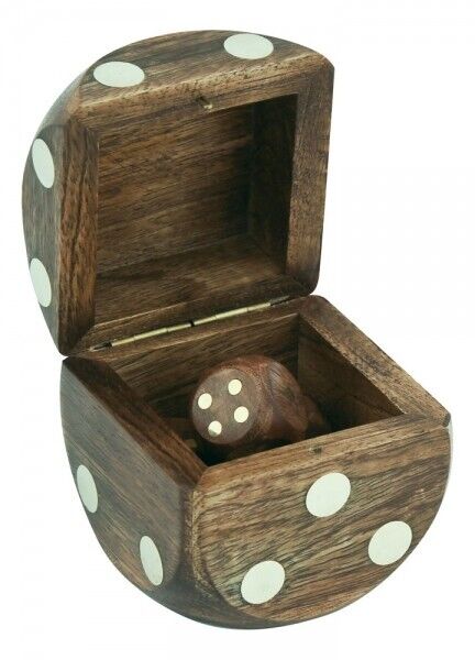 Aufbewahrungsbox mit 6 Würfeln- Holz Messing