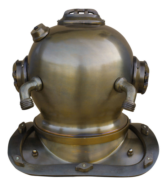 Massiver Taucherhelm auf Holz- Eisen und Messing antik- Seefahrt- Nautik 24 cm- Taucherglocke