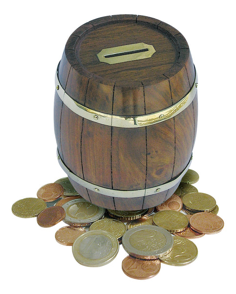 Barril de hucha original - barril de madera - latón y madera - rústico 