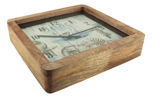 maritime Wanduhr- Mangoholz, bemalt- Beach- Leuchtturm