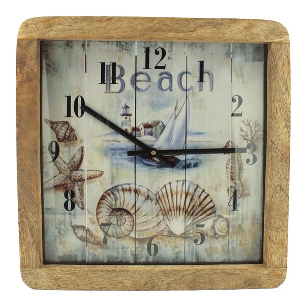 maritime Wanduhr- Mangoholz, bemalt- Beach- Leuchtturm