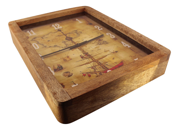 Reloj en forma de ojo de buey - madera/latón/vidrio - diámetro 23 cm 