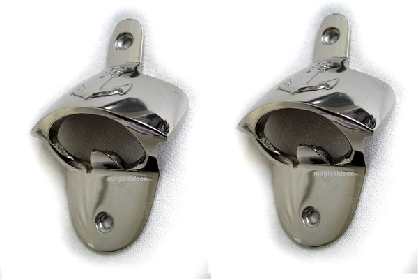 Juego de 2 - abridor de botellas de pared - latón, niquelado - motivo de ancla - marítimo 