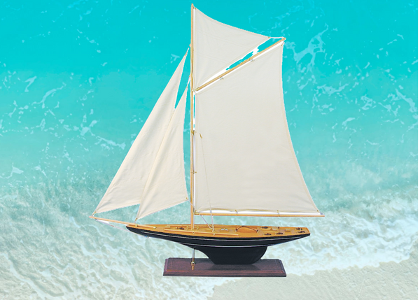 Große Yacht, Segelschiff, Schiffsmodell Segelboot Holz 86 cm- Stoffsegel, Holz - maritime-deco