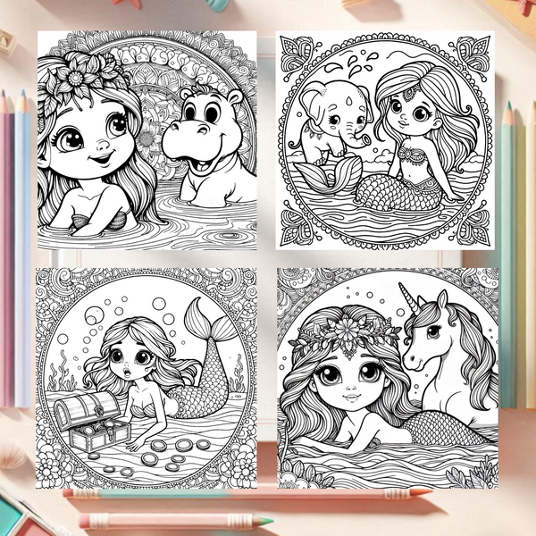 *40 Malvorlagen- Meerjungfrau Mandalastil- versandkostenfrei