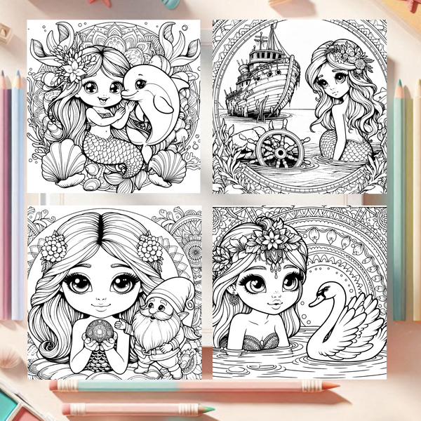 *40 Malvorlagen- Meerjungfrau Mandalastil- versandkostenfrei