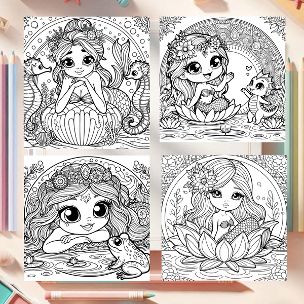 *40 Malvorlagen- Meerjungfrau Mandalastil- versandkostenfrei