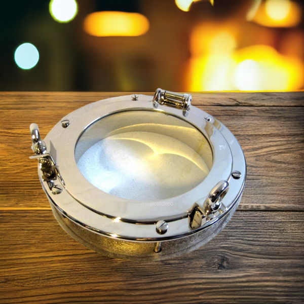 Ventana de ojo de buey - ojo de buey simple - ventana de barco - latón, niquelado - 30 cm 