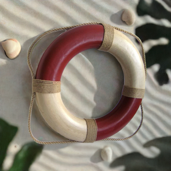 Aro salvavidas - rojo/crema pintado en estilo antiguo - 36 cm 