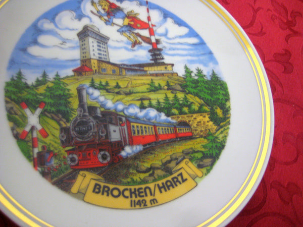 Porzellan Wandteller 19 cm - Brocken Harz- Schmalspurbahn, Brockenbahn, Dampflok