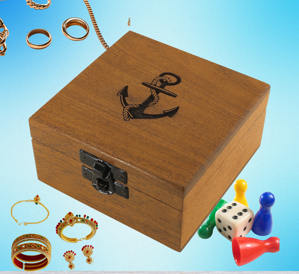 Bisagras de latón con anclaje de caja de madera marítima con cerradura pequeña y 2 llaves 