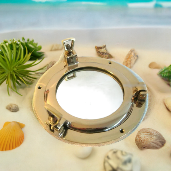 Pequeño espejo de ojo de buey de latón que se puede abrir - ventana de 14,5 cm 