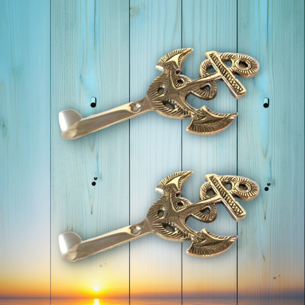 2 Stück- Ankerhaken- Schlüsselhaken- aus massiv Messing- Wandhaken