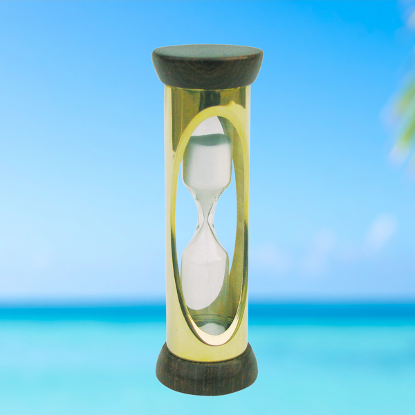 *Maritime Sanduhr aus Messing & Holz – 3 Minuten Laufzeit – Weißer Sand (9,5 cm) - maritime-deco
