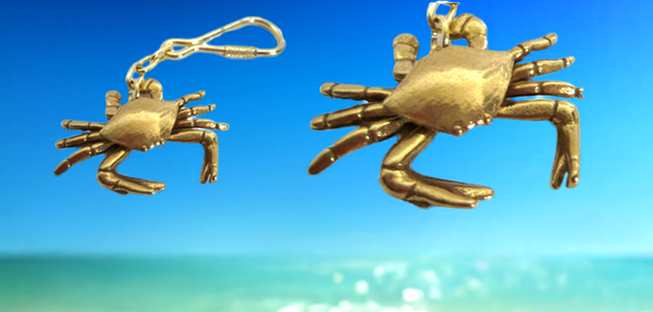 2X Schlüsselanhänger Krabbe, Krebs aus Messing