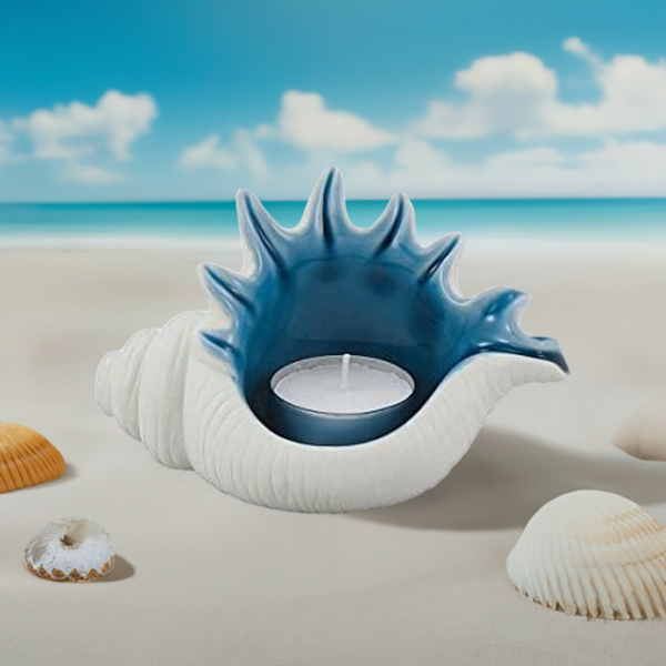 2X Teelichthalter - aquafarben- glasiert- Muschel - maritime-deco