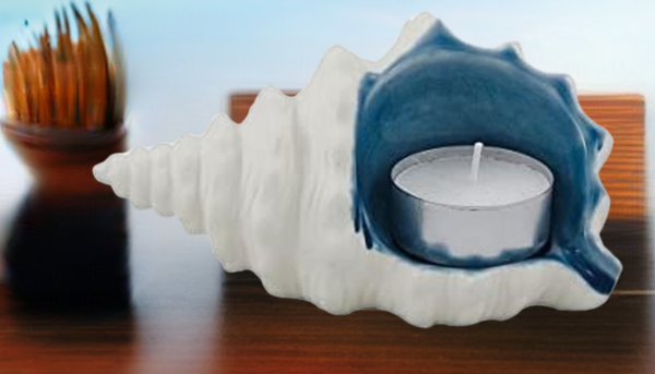 2X Teelichthalter Muschel- aquafarben- glasiert- Muschel - maritime-deco