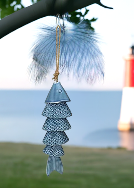 Tolles Windspiel- Hängedeko- Fisch- glasiert- maritim- Figur 29 cm - maritime-deco